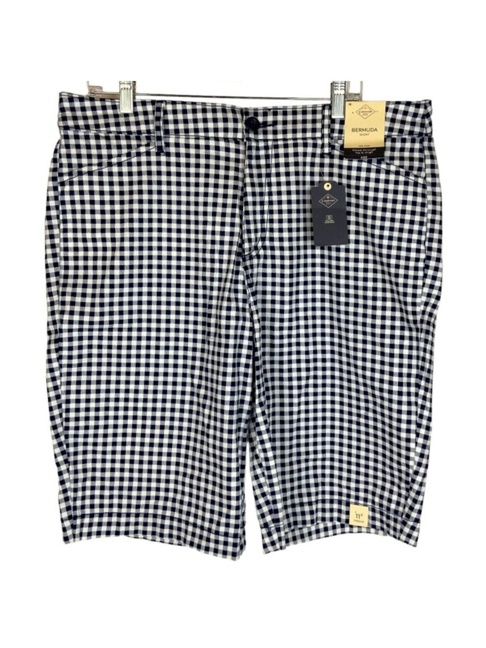 St Johns Bay Long Bermuda Short Sz 16 Blue White Gingham Check Secretly Slender